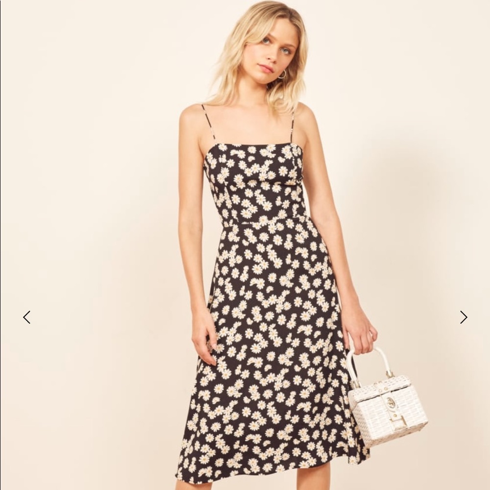 Reformation peach dress in daisy pattern